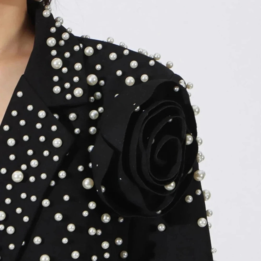 Pearl Embellished Double-Breasted Blazer