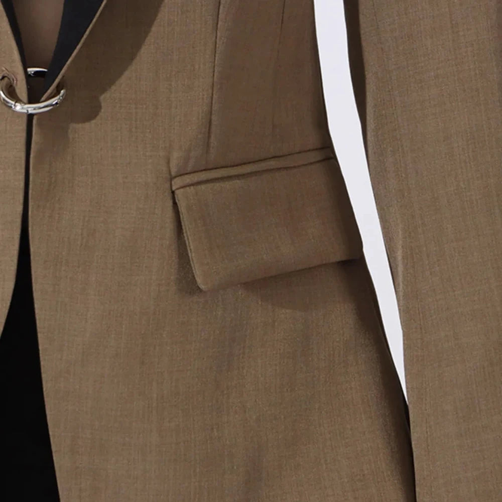 Contrast Lapel Collar Long Sleeve Blazer