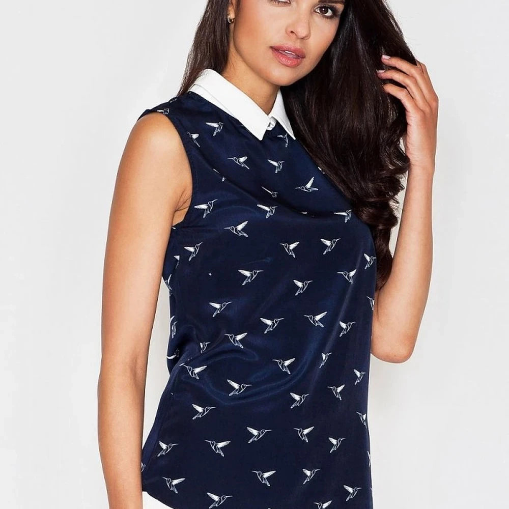 Elegant Women's Sleeveless Bird Print Blouse
