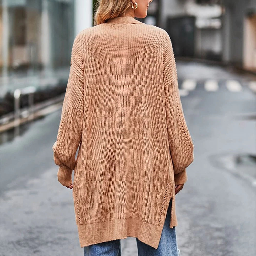 Long Sleeve Waffle-Knit Cardigan