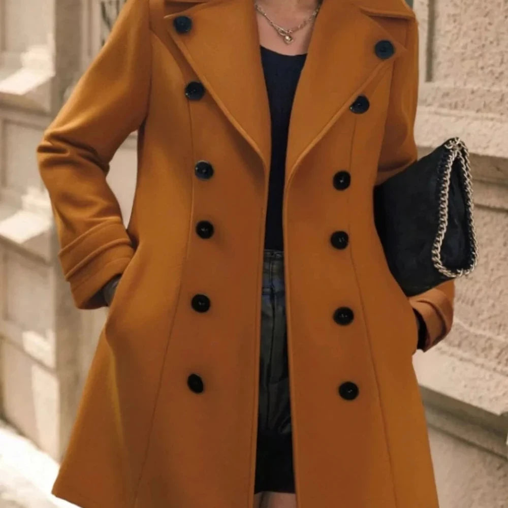 Double-Breasted Wool Blend Overcoat