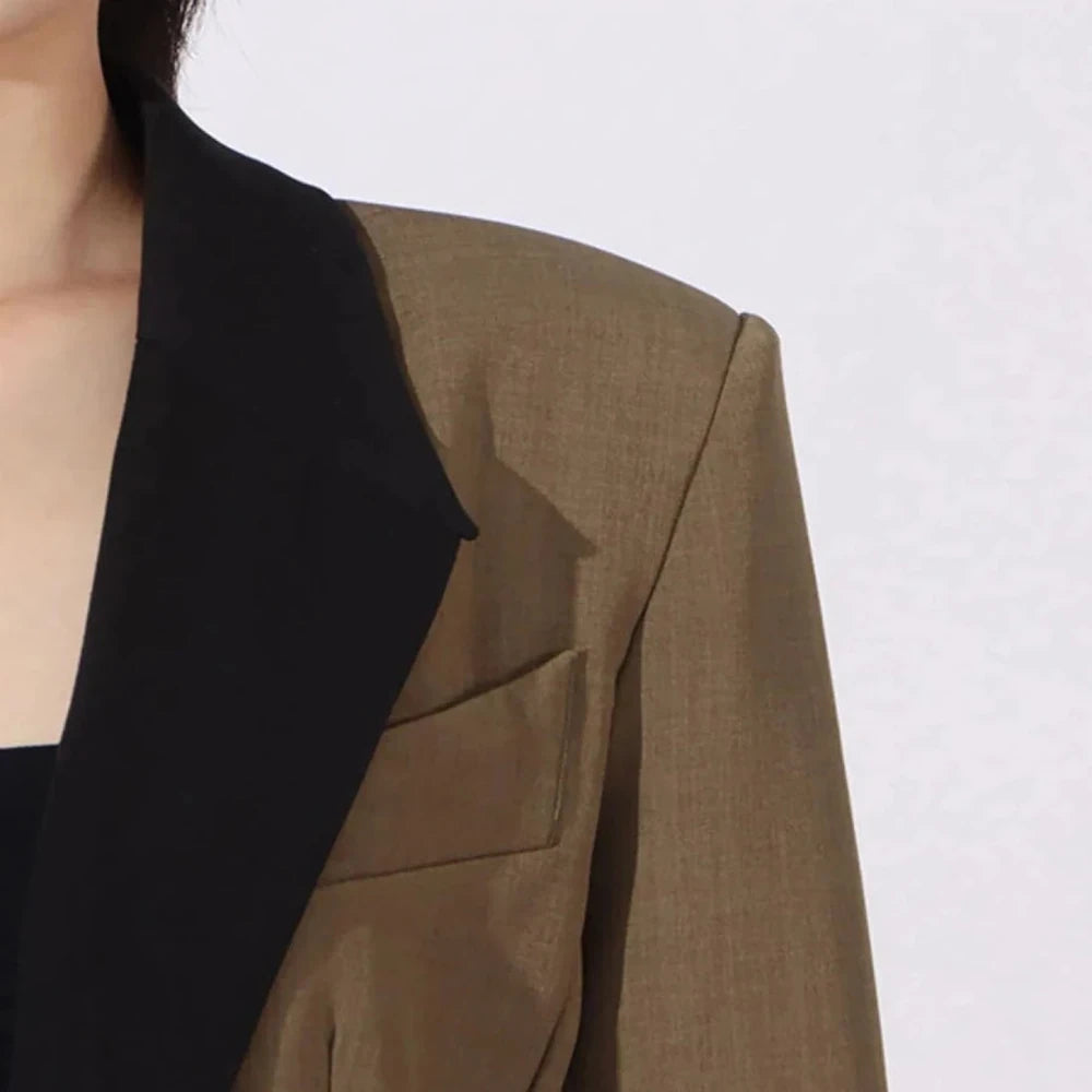 Contrast Lapel Collar Long Sleeve Blazer