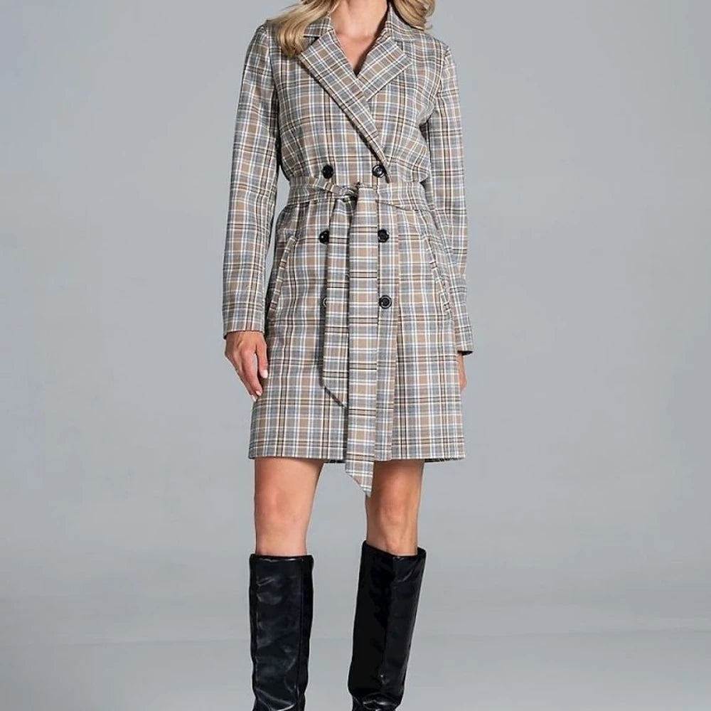 Knee-Length Belted Coat - Polyester Viscose Blend