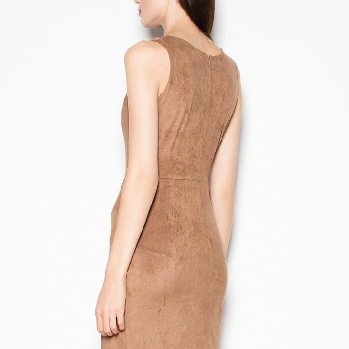 Elegant Suede Evening Dress with Jeweled Chain