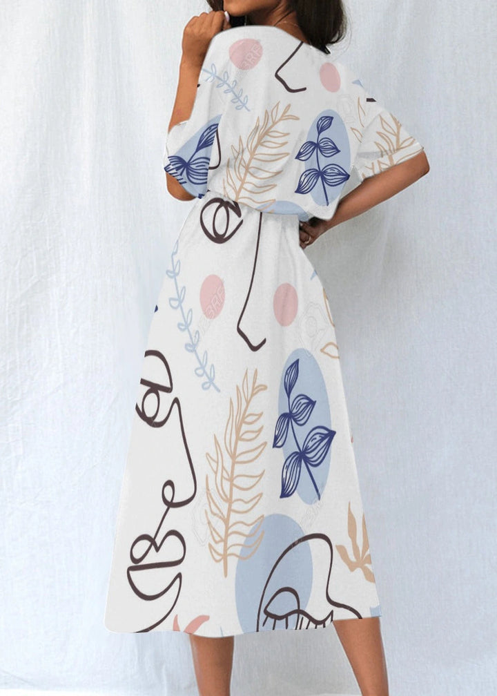 Polyester elastic waist dress with abstract print