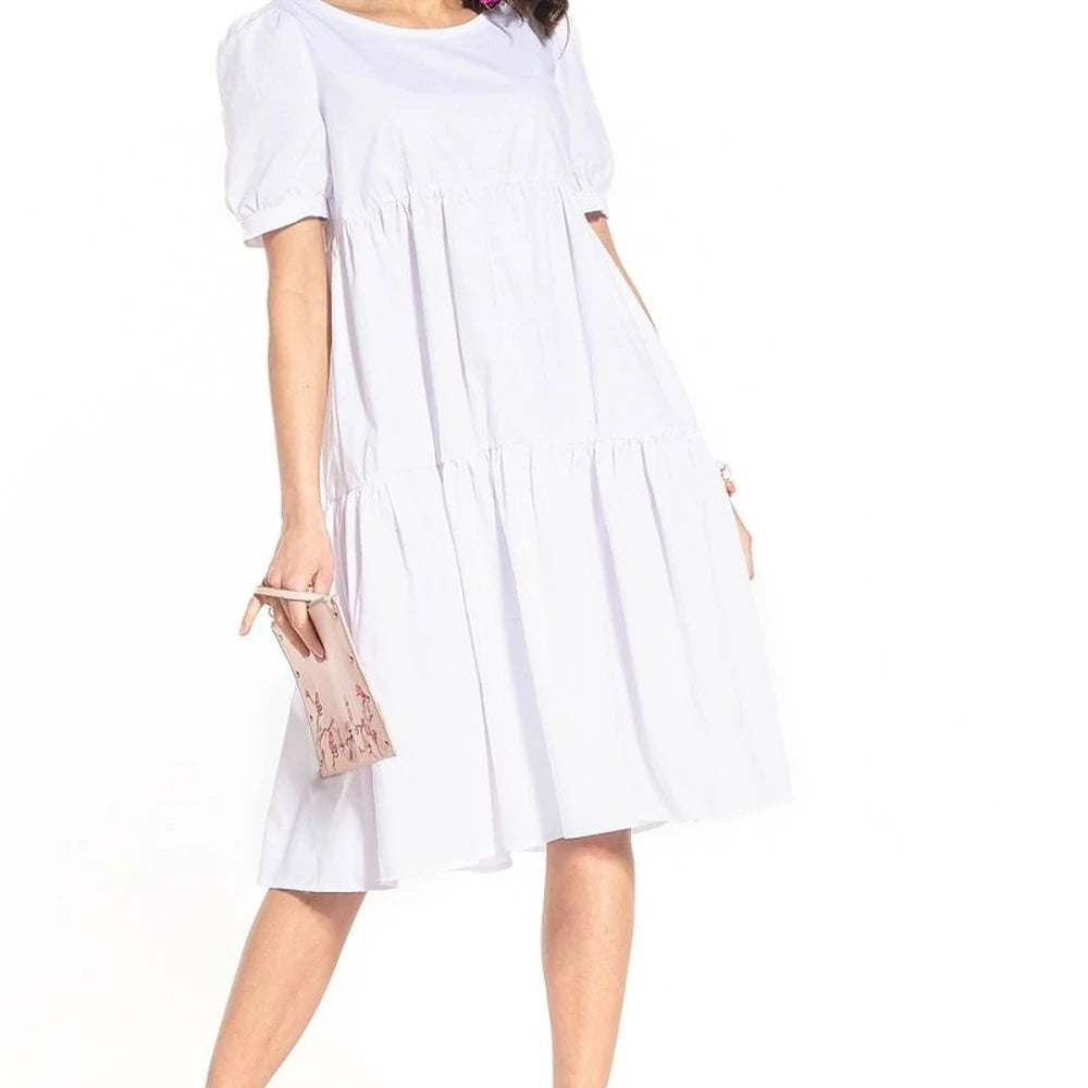 Cotton Midi Dress with Boat Neckline
