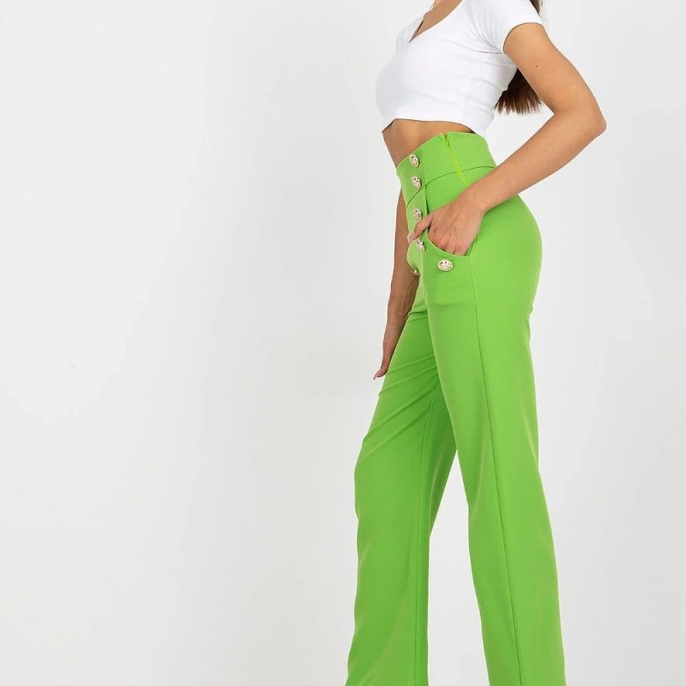 High-Waisted Trousers with Decorative Buttons