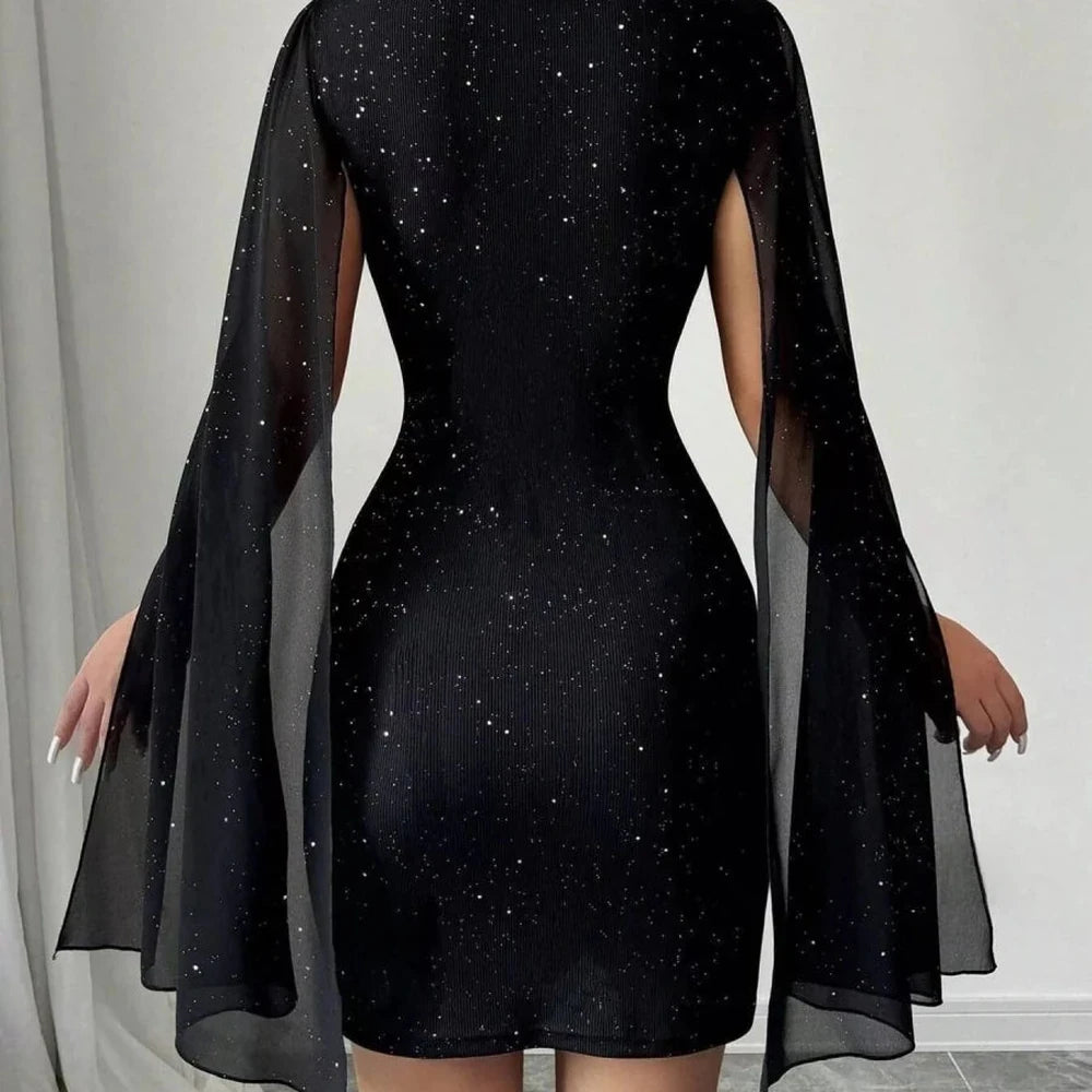 Cutout Bodycon Mini Dress with Cape Sleeves