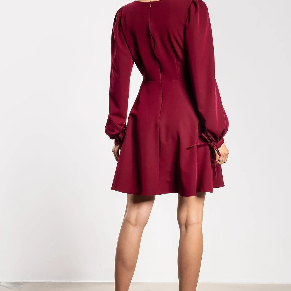 Flared Mini Dress with Puffy Sleeves