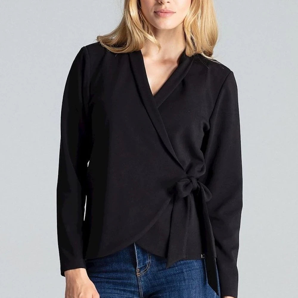 Red Tie Waist Blouse with Long Sleeves