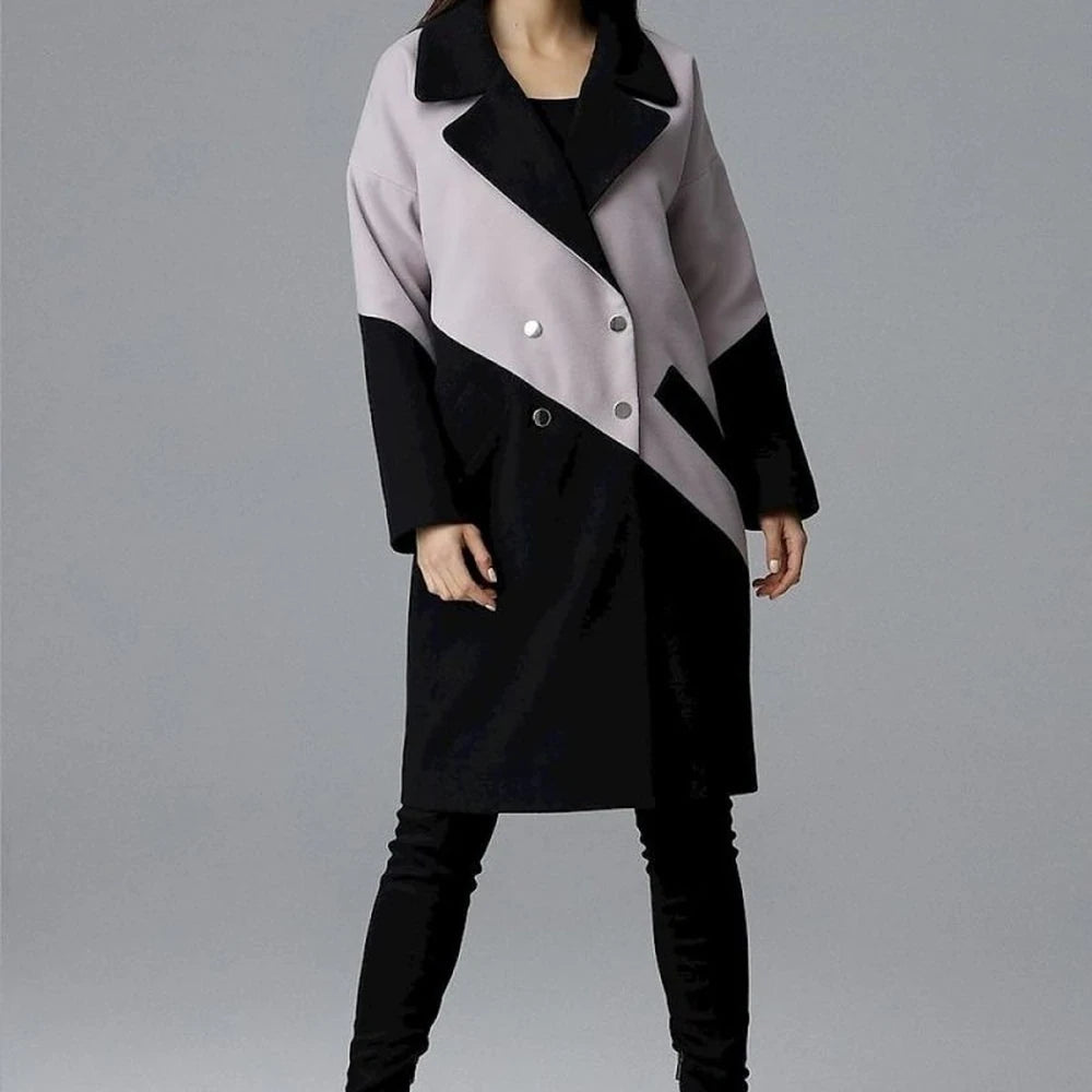 Two-Tone Coat with Turn-Up Collar