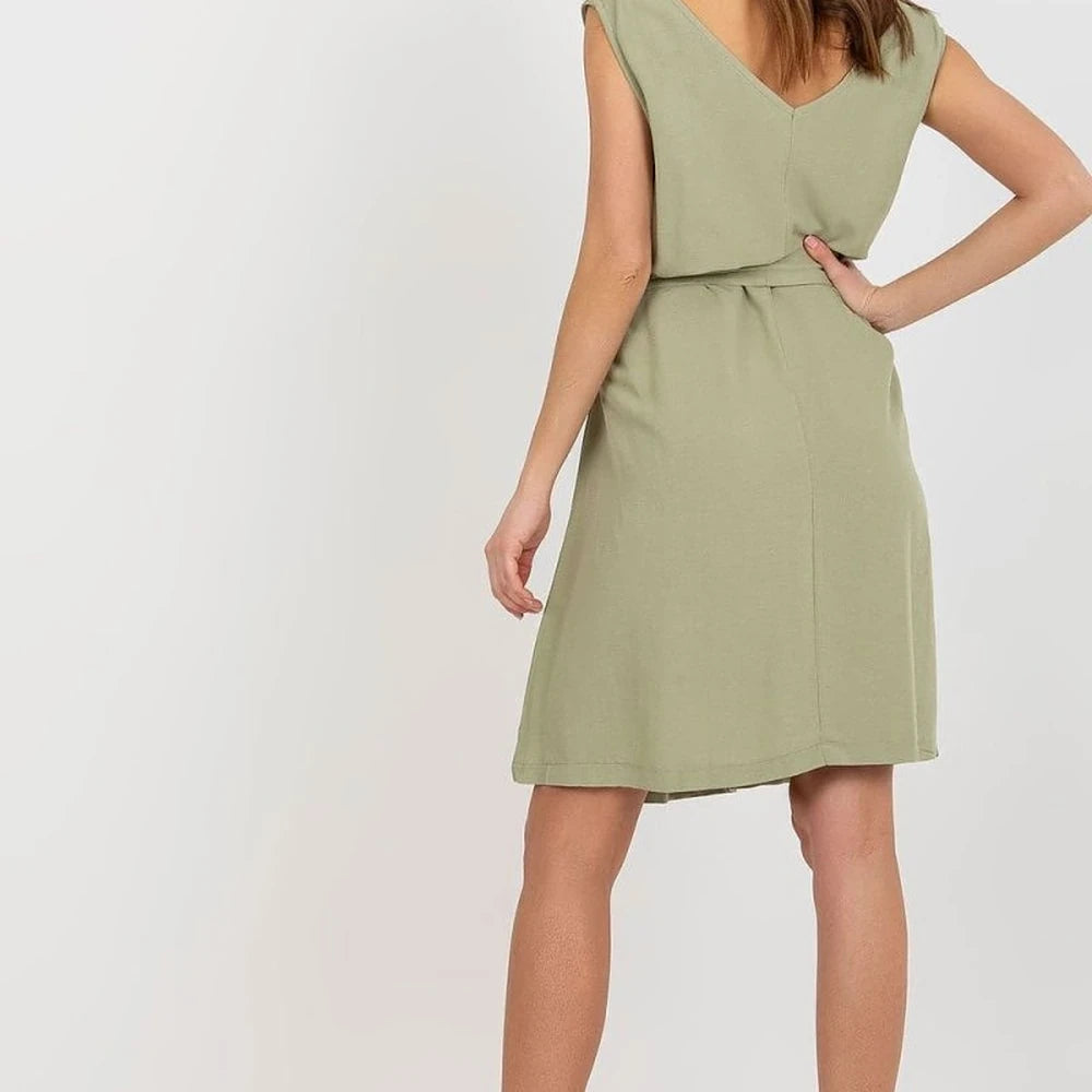 Beige V-Neck Sleeveless Summer Dress