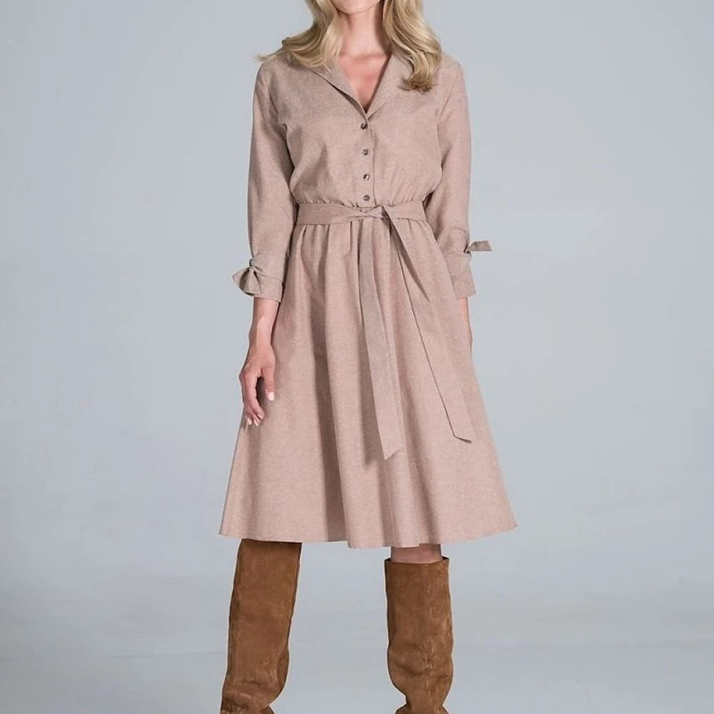Women's Midi Dress with Collar and Belt