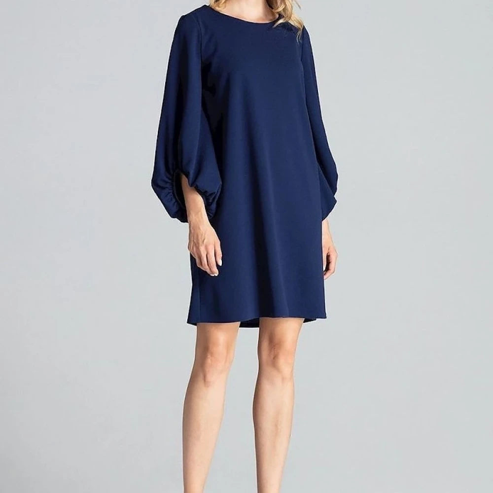 Navy Blue Trapeze Midi Dress