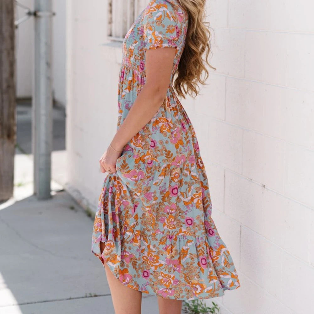 Floral Flounce Sleeve Midi Dress