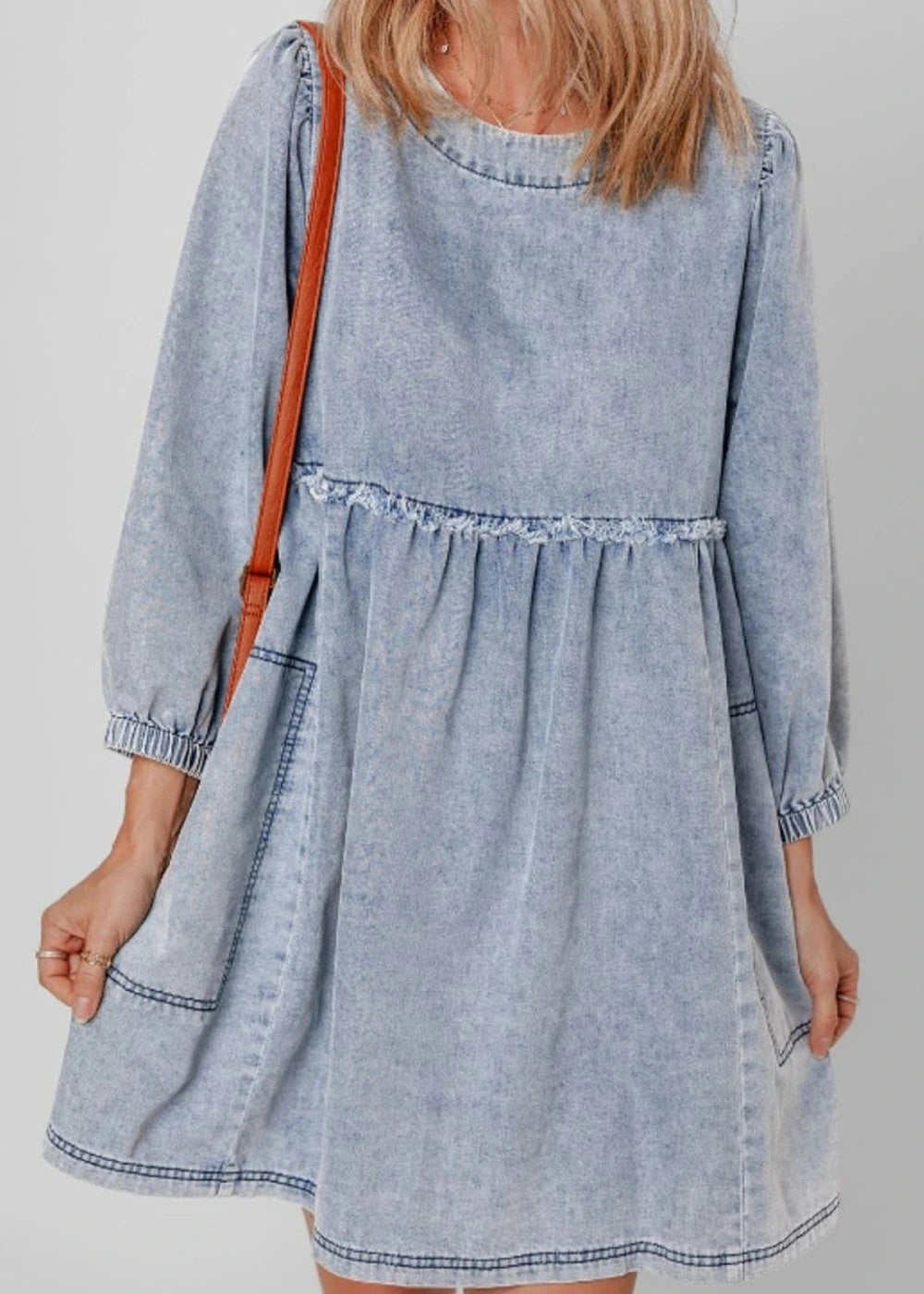 Cotton round neck balloon sleeve dress