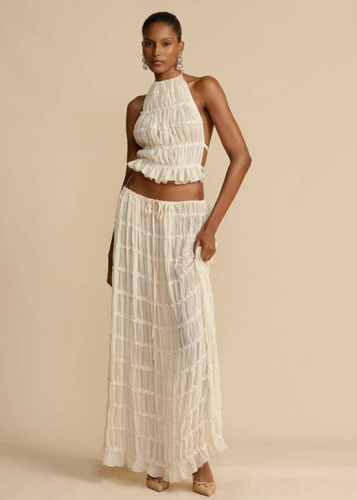 Backless lace-up halter two-piece chiffon