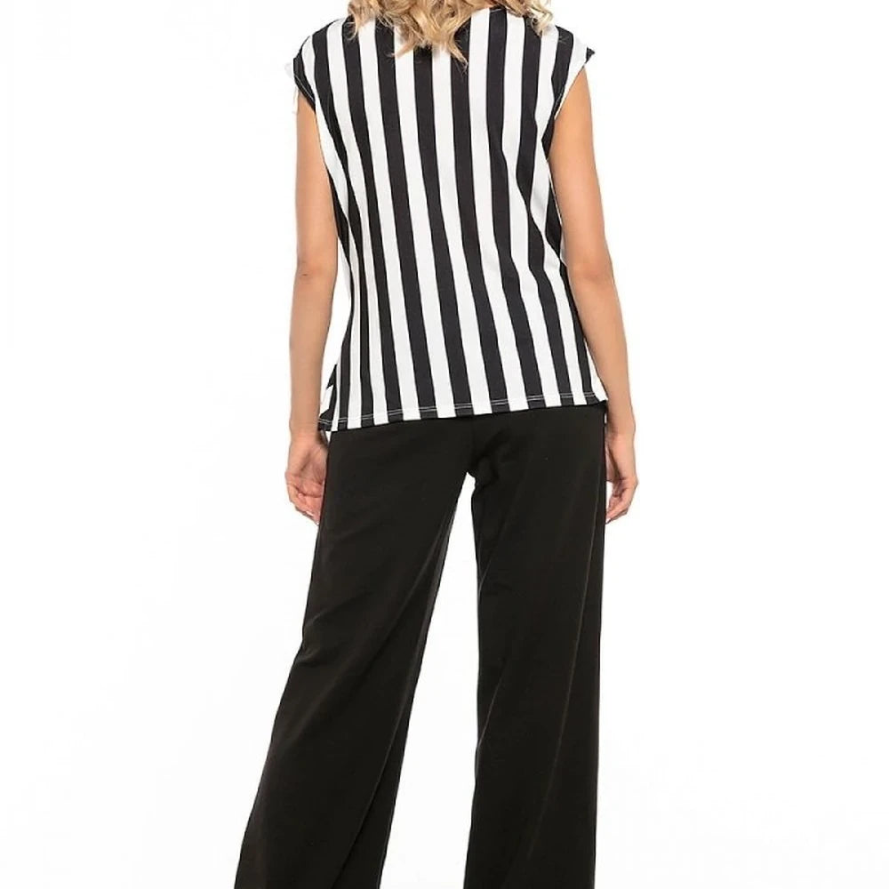 Women's Black Flared Leg Cotton Knit Trousers