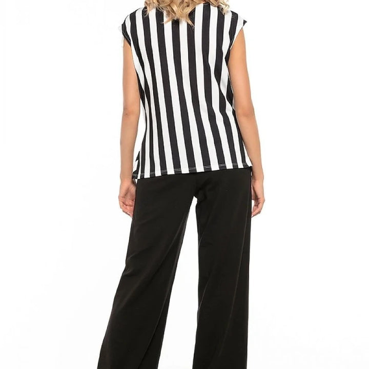 Women's Black Flared Leg Cotton Knit Trousers