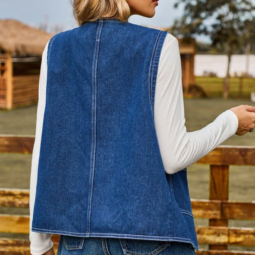 Sleeveless Button Up Denim Jacket