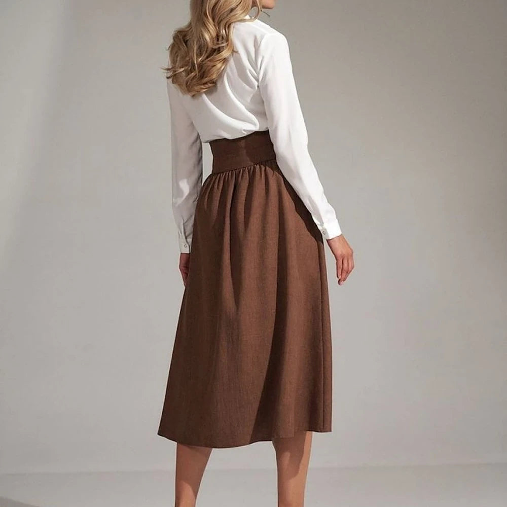 Flared Pleated Plaid Maxi Skirt