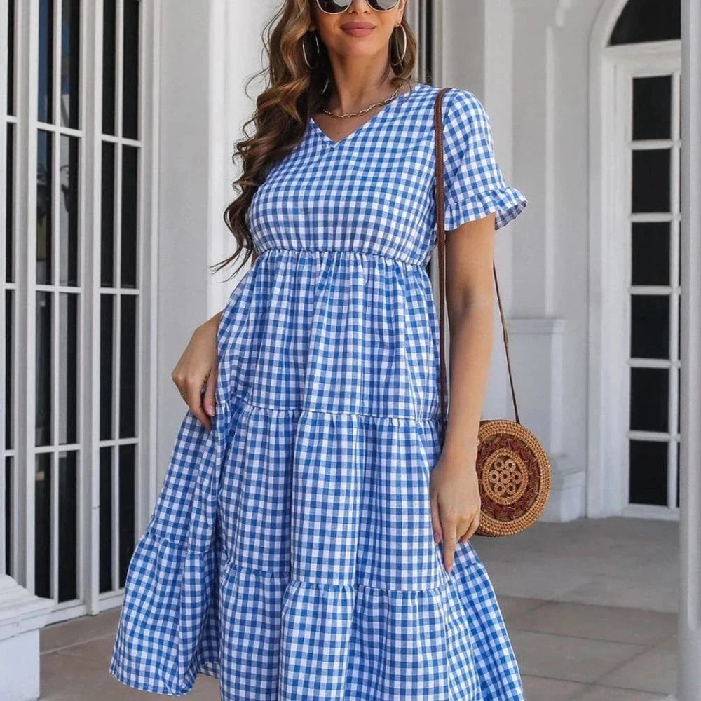 Plaid Cotton Blend Midi Dress