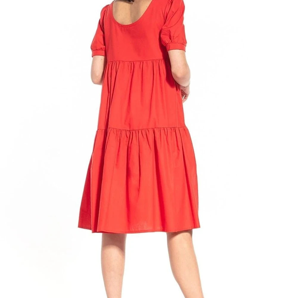 Cotton Midi Dress with Boat Neckline
