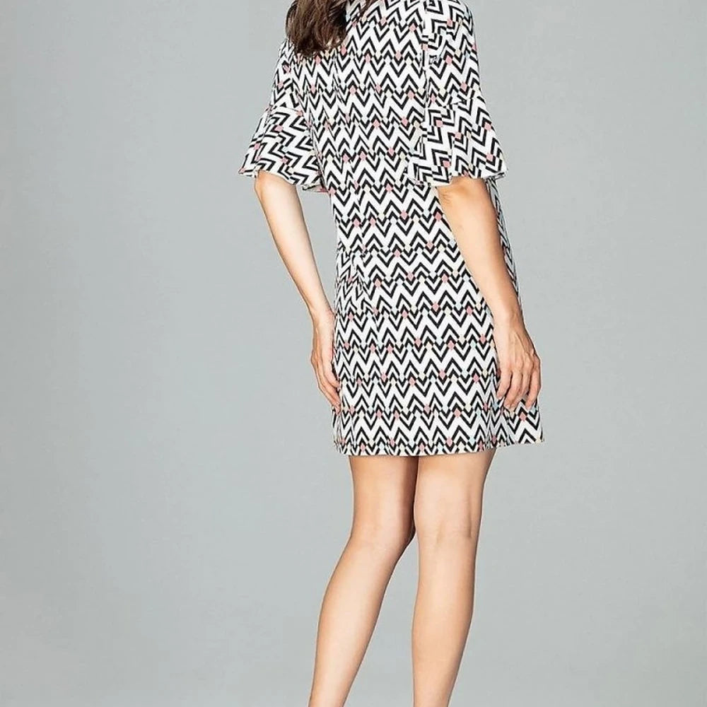 Patterned Knee-Length Dress with 3/4 Sleeves