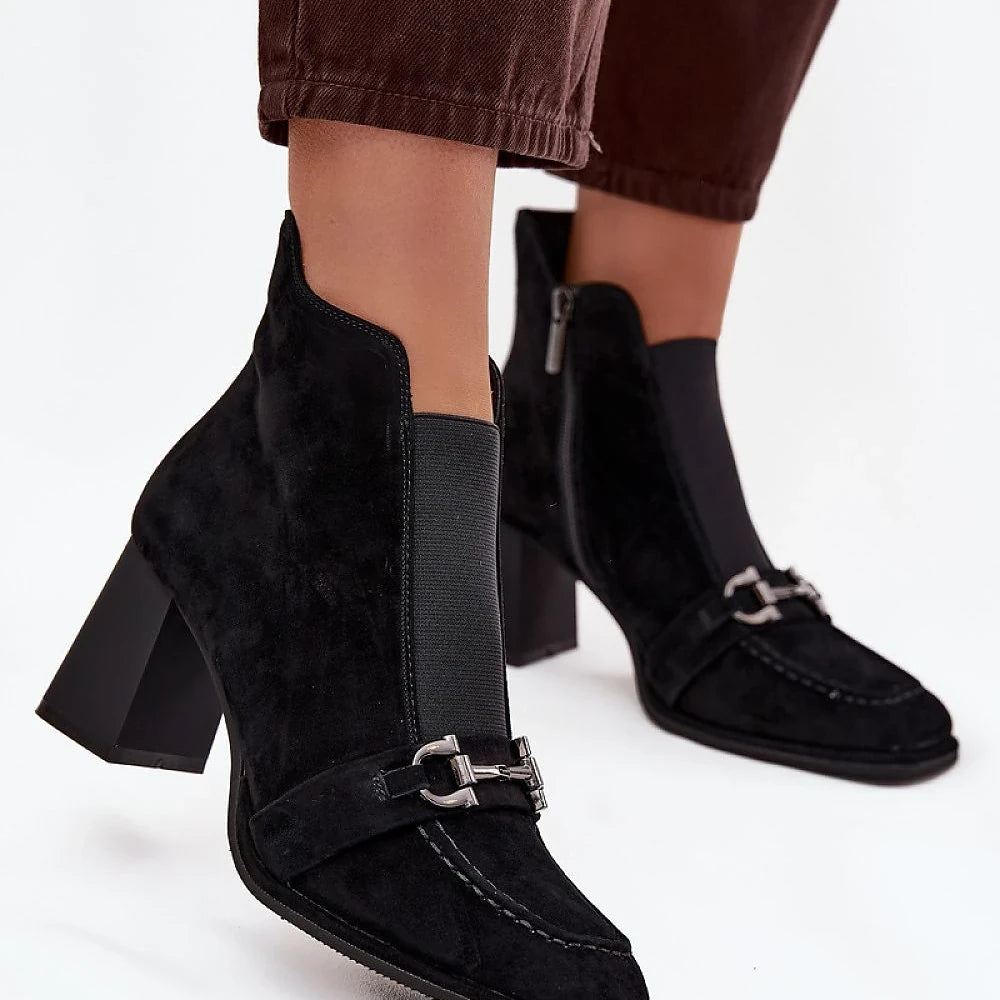Suede Ankle Boots with Column Heel