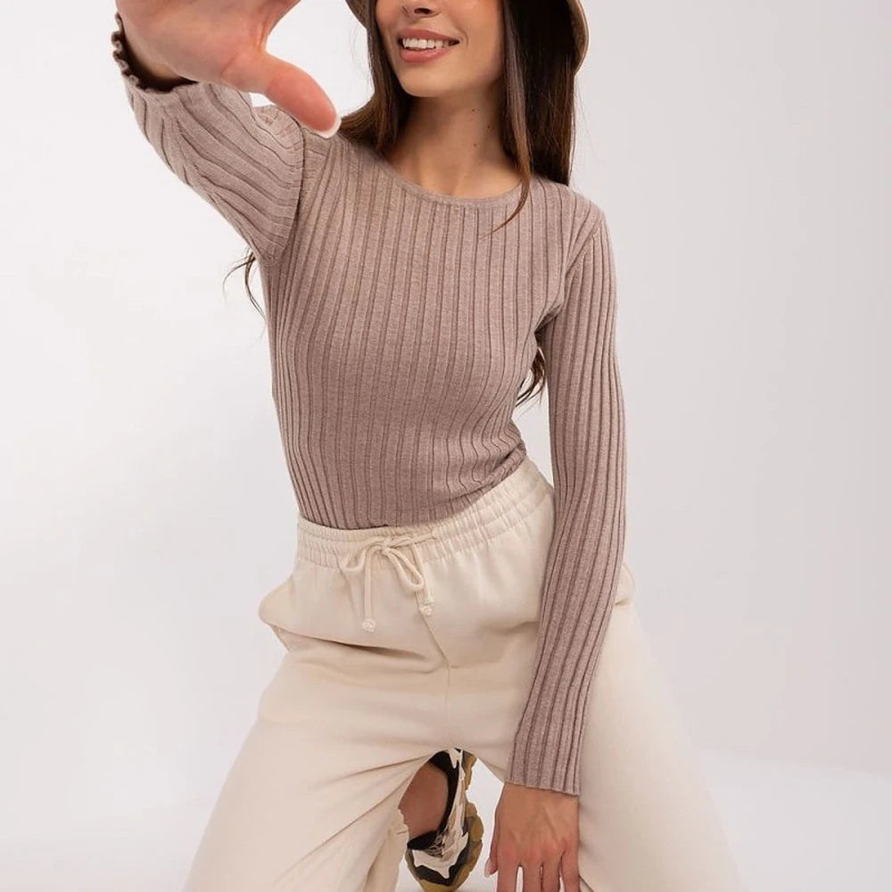 Ribbed Knit Round Neck Sweater