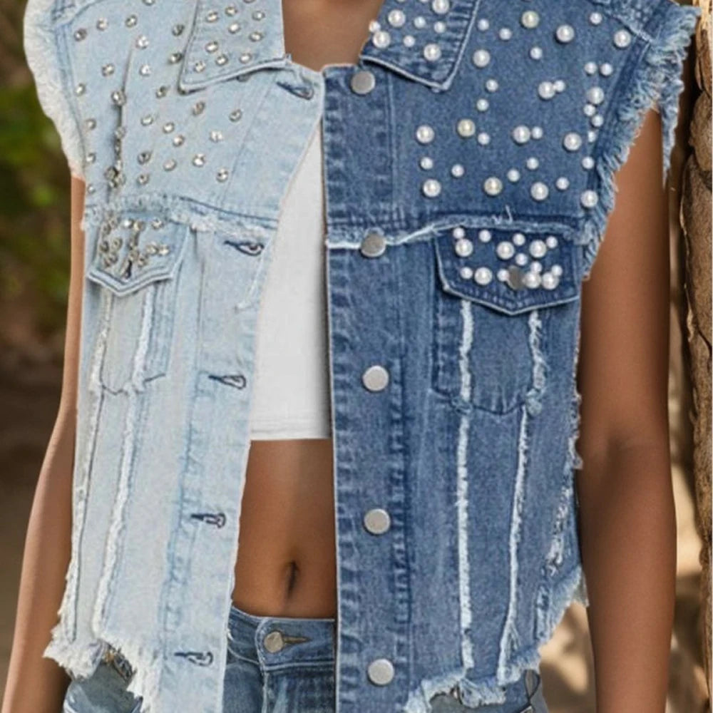 Pearl Raw Hem Denim Jacket