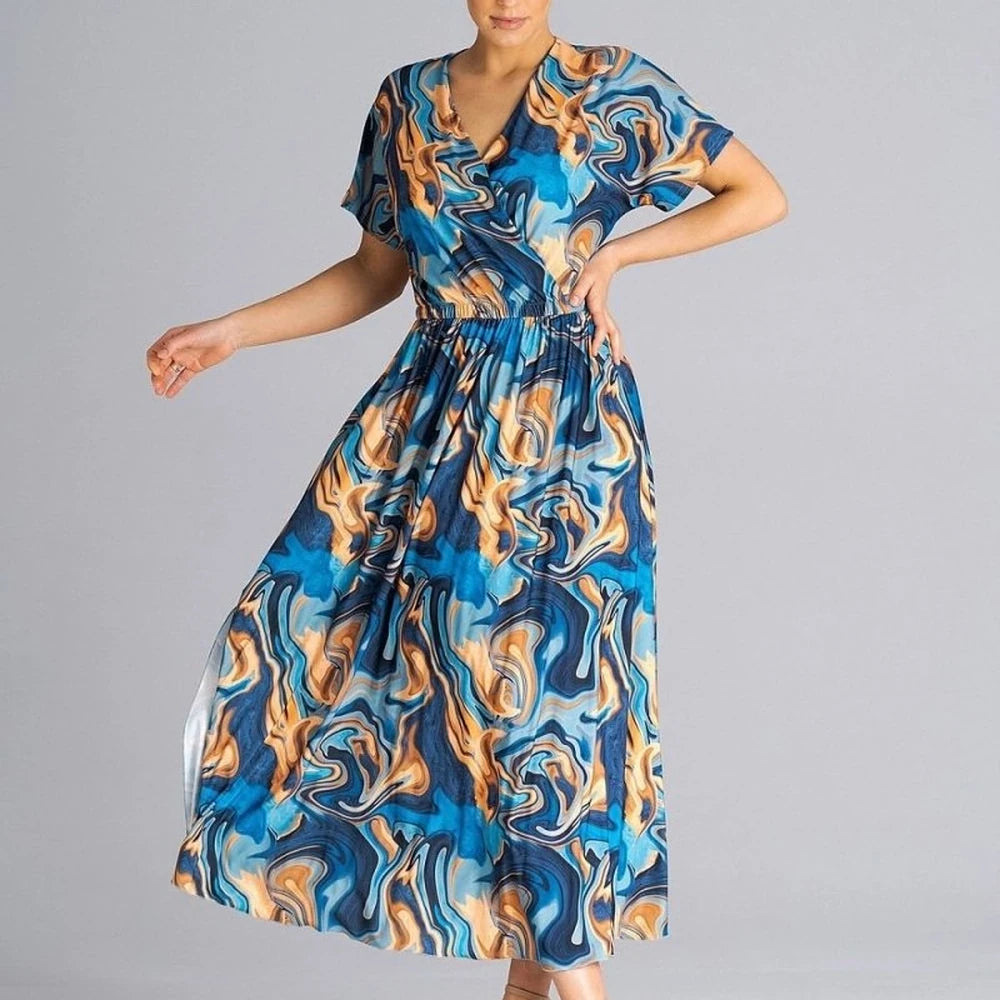 Flowy Overlapping Neckline Day Dress