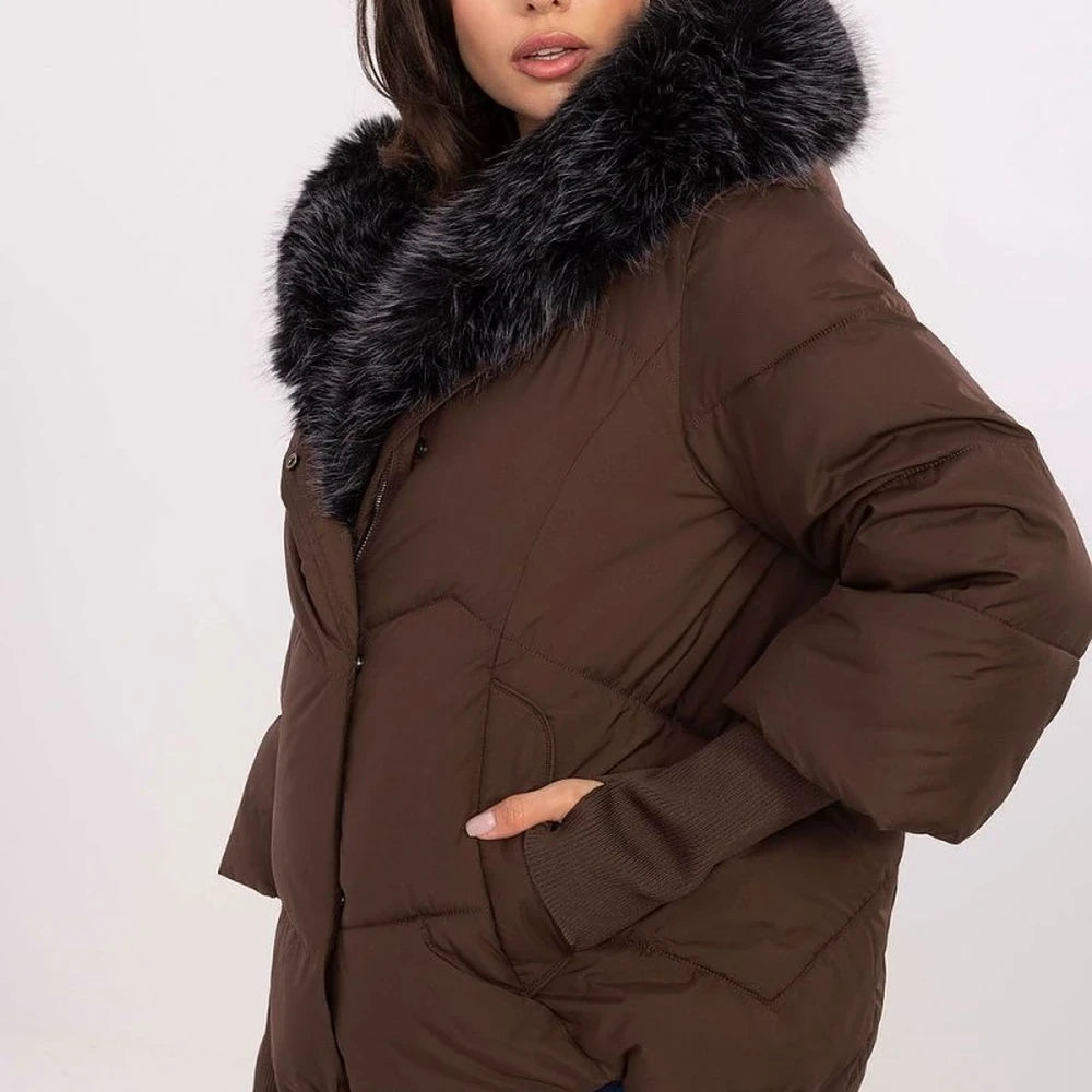 Red Quilted Down Jacket with Detachable Hood