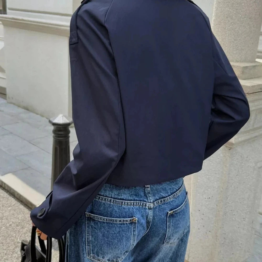 Cropped Double-Breasted Jacket with Raglan Sleeves