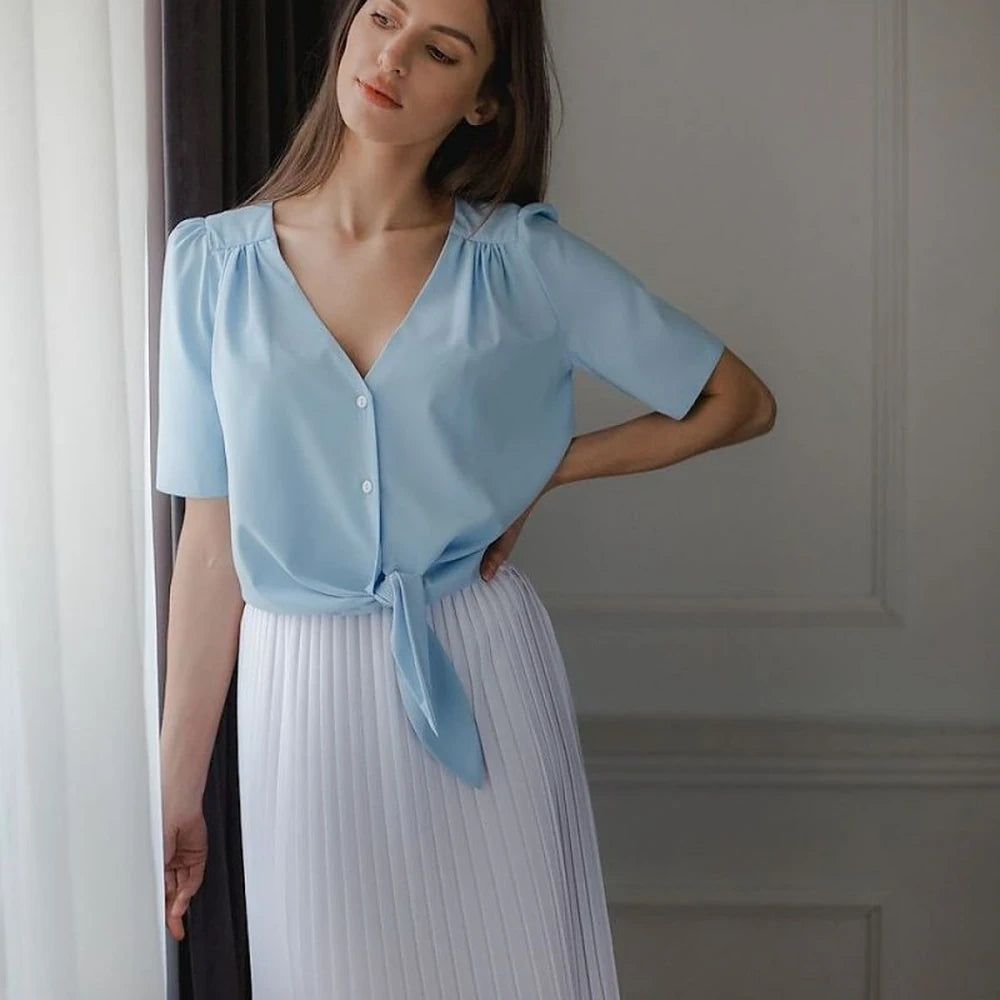 Short Sleeve Heart Neck Shirt