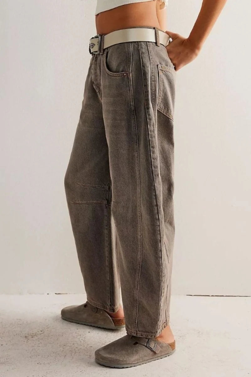 Cream wide leg jeans with pockets