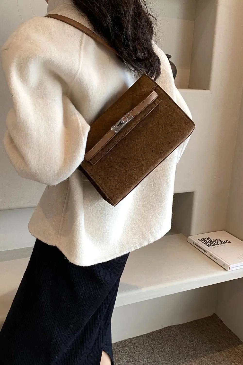 Small Suede PU Leather Shoulder Bag with Handles