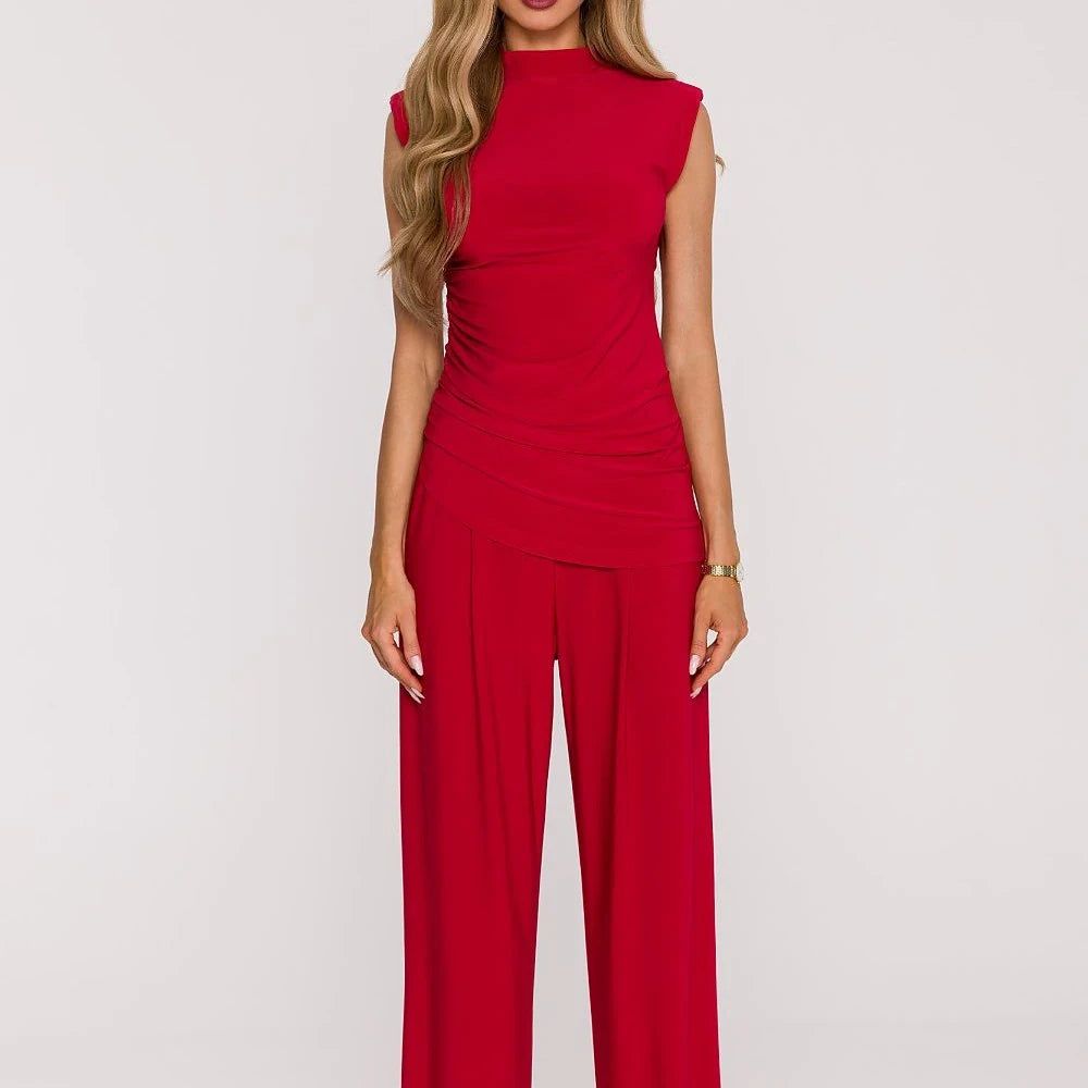Sleeveless Turtleneck Wide Leg Pants Set