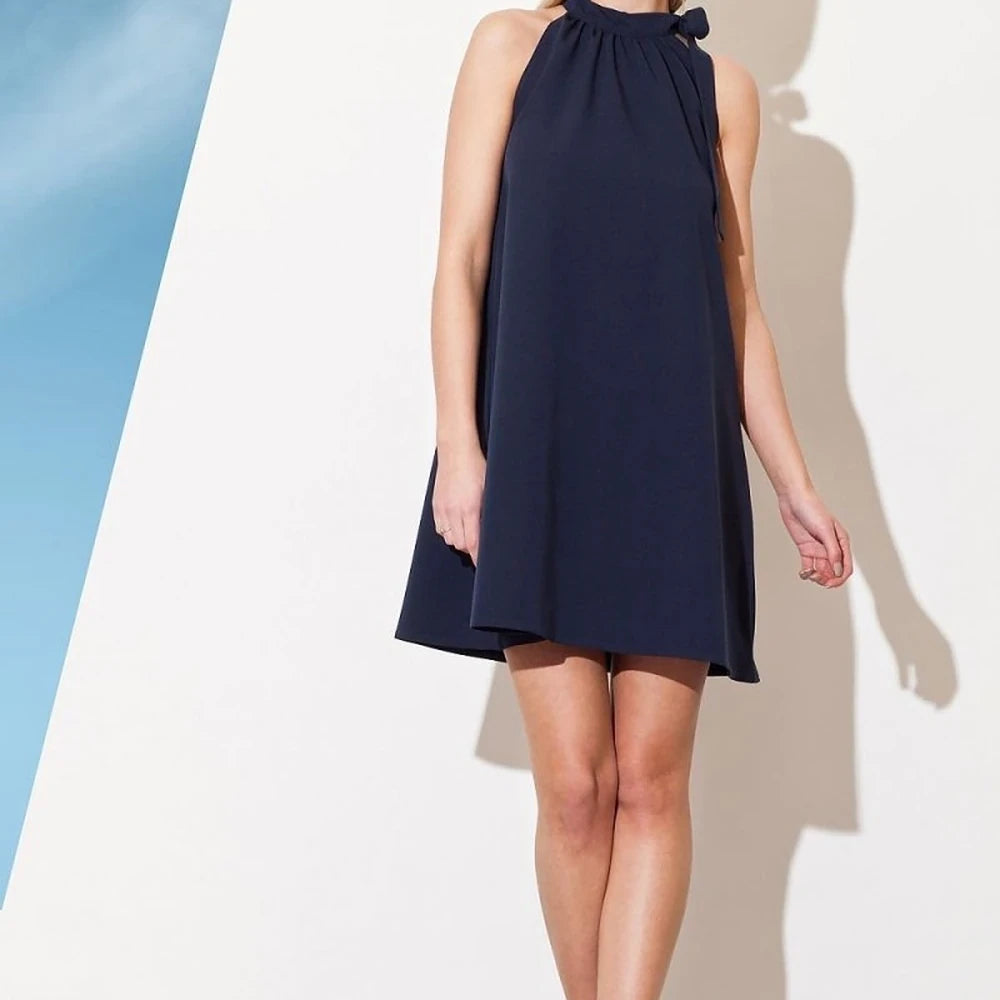 Navy Blue Summer Dress with Neck Tie