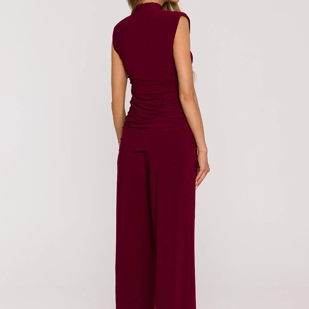 Sleeveless Turtleneck Wide Leg Pants Set