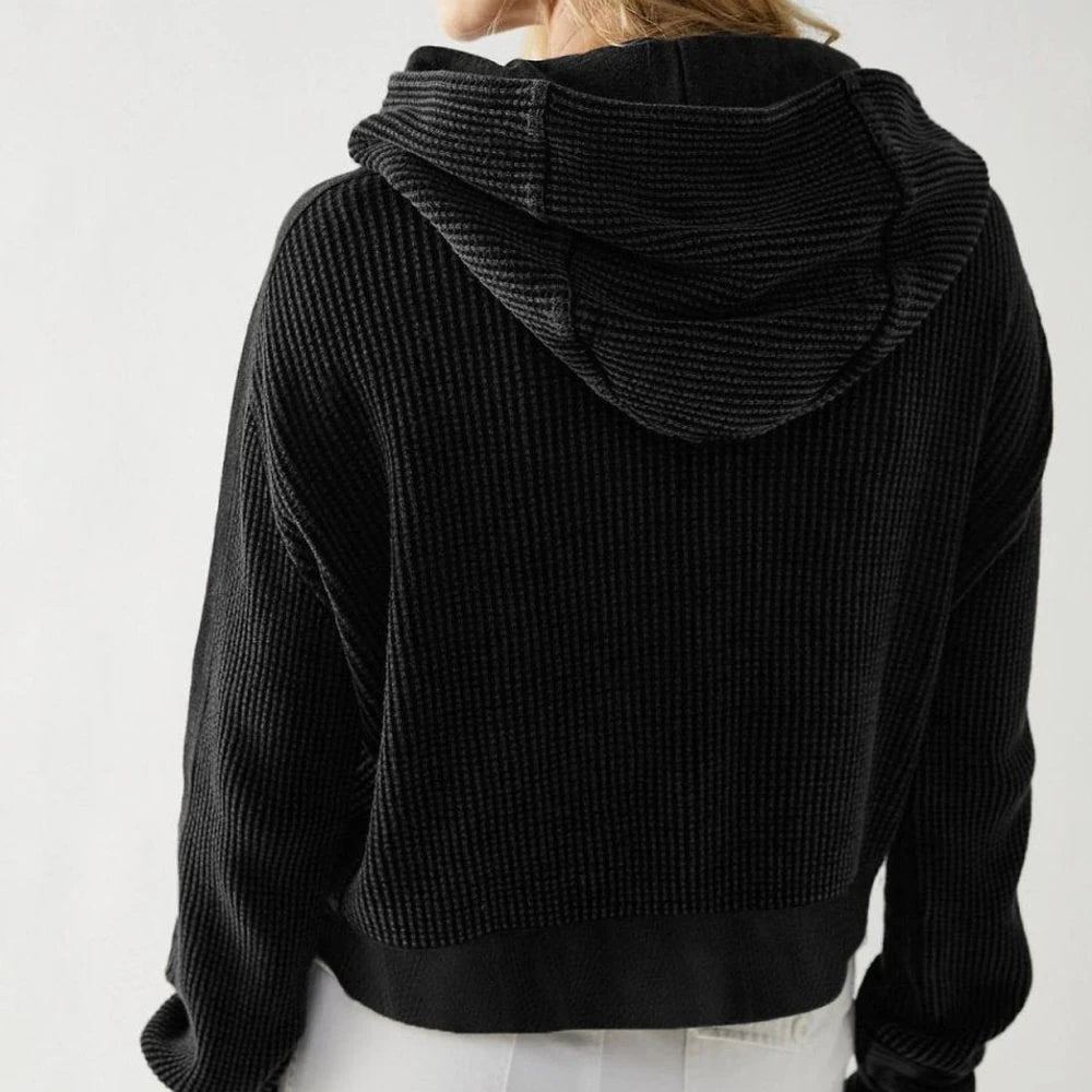 Waffle Knit Hooded Jacket with Dropped Shoulders