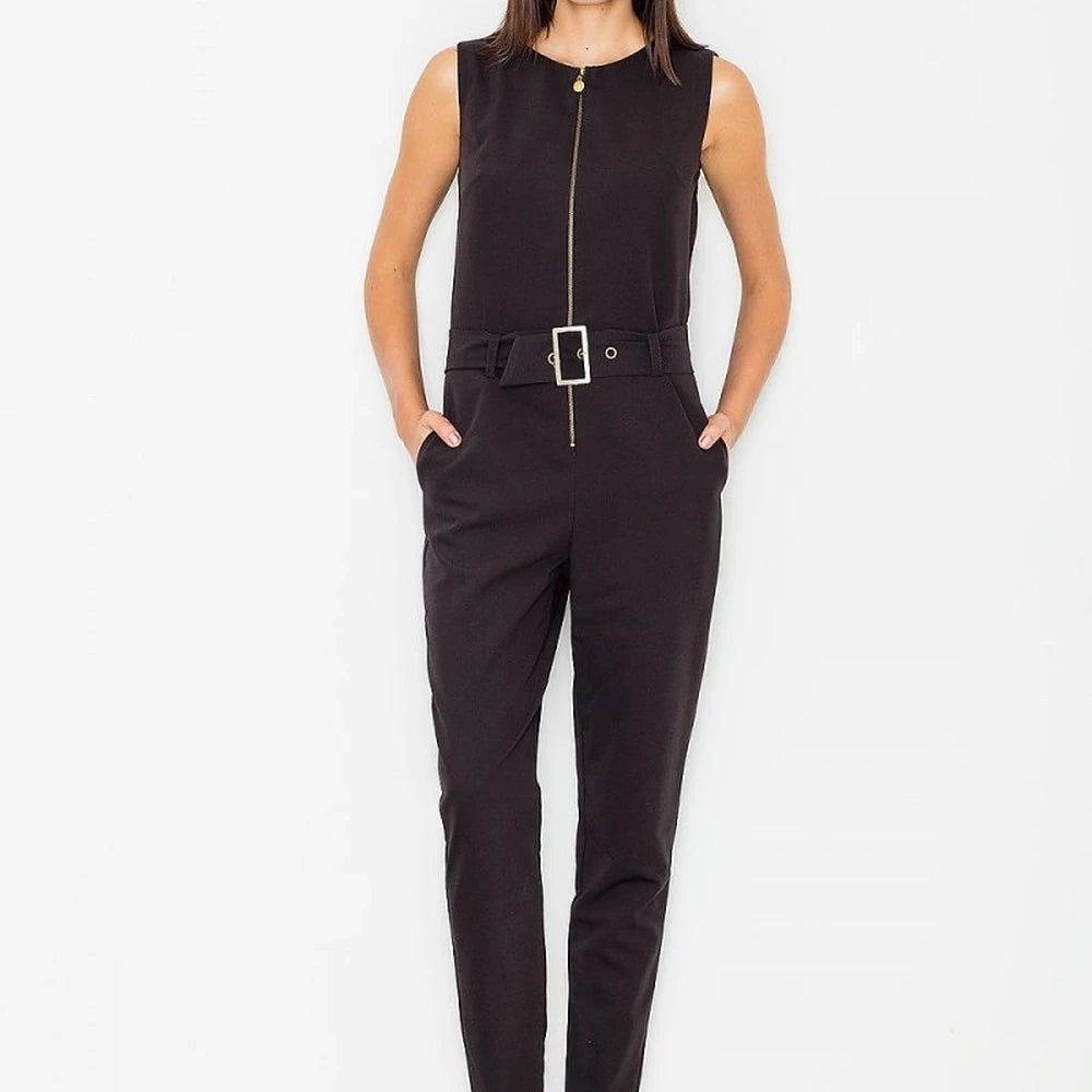 Sleeveless Overalls with Buckle Belt