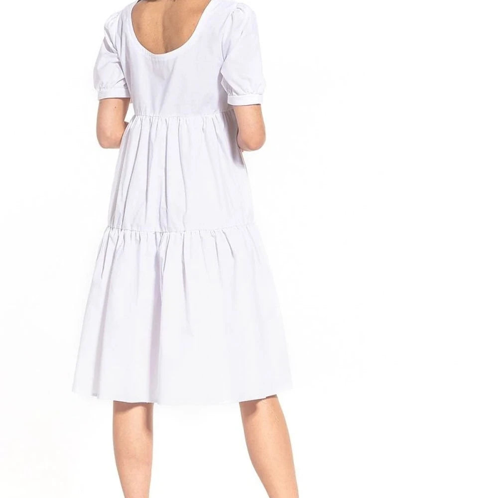 Cotton Midi Dress with Boat Neckline