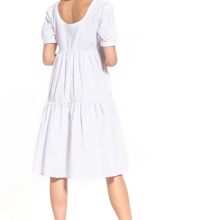 Cotton Midi Dress with Boat Neckline