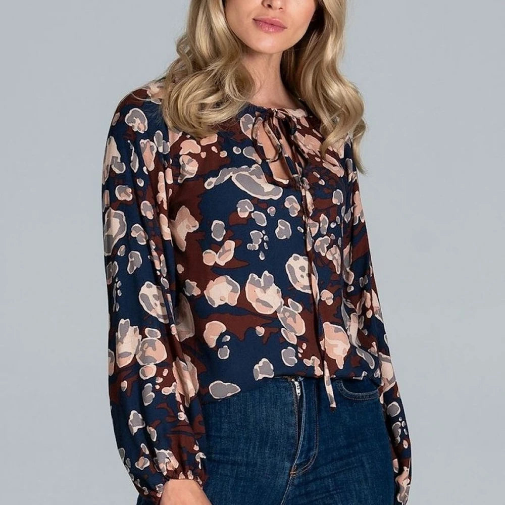 Cotton Blouse with Half-Round Neckline