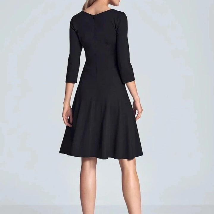 Black Midi Cocktail Dress with 3/4 Sleeves