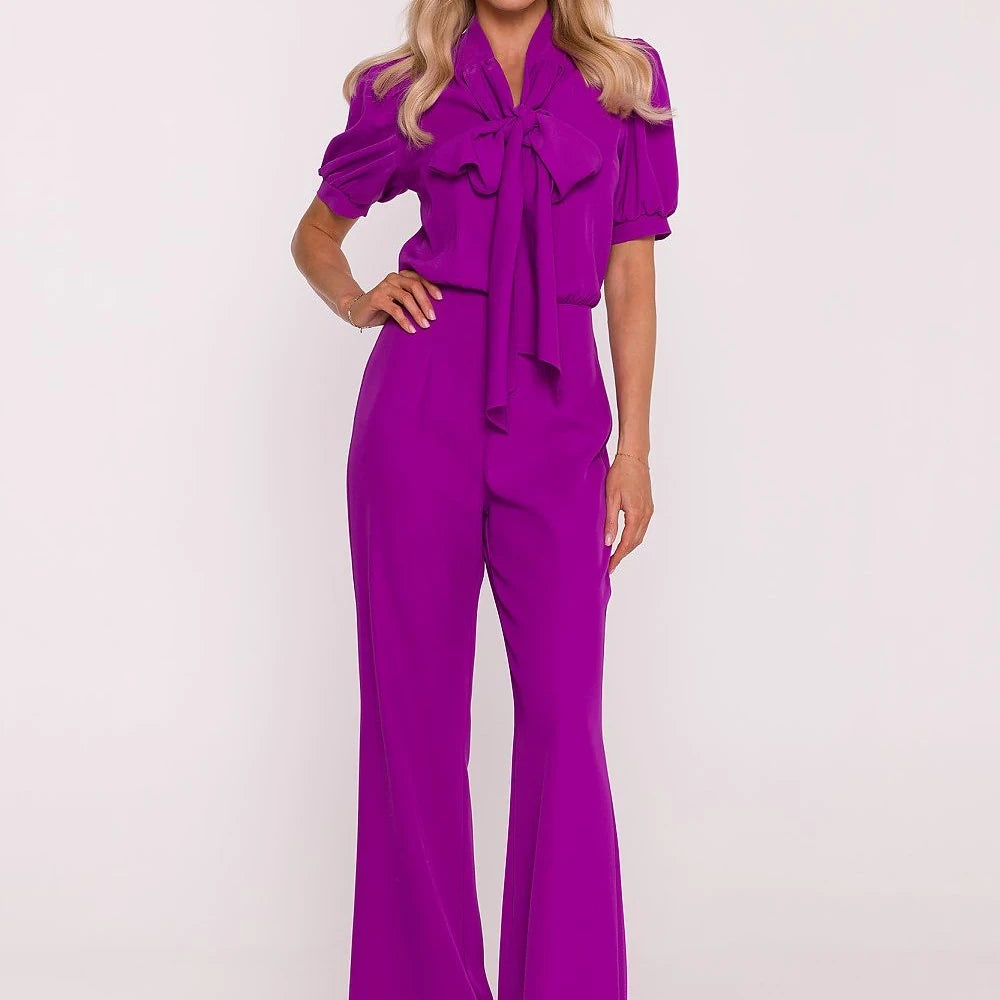 Women's Elegant Suit V-Neck Wide Leg Trousers