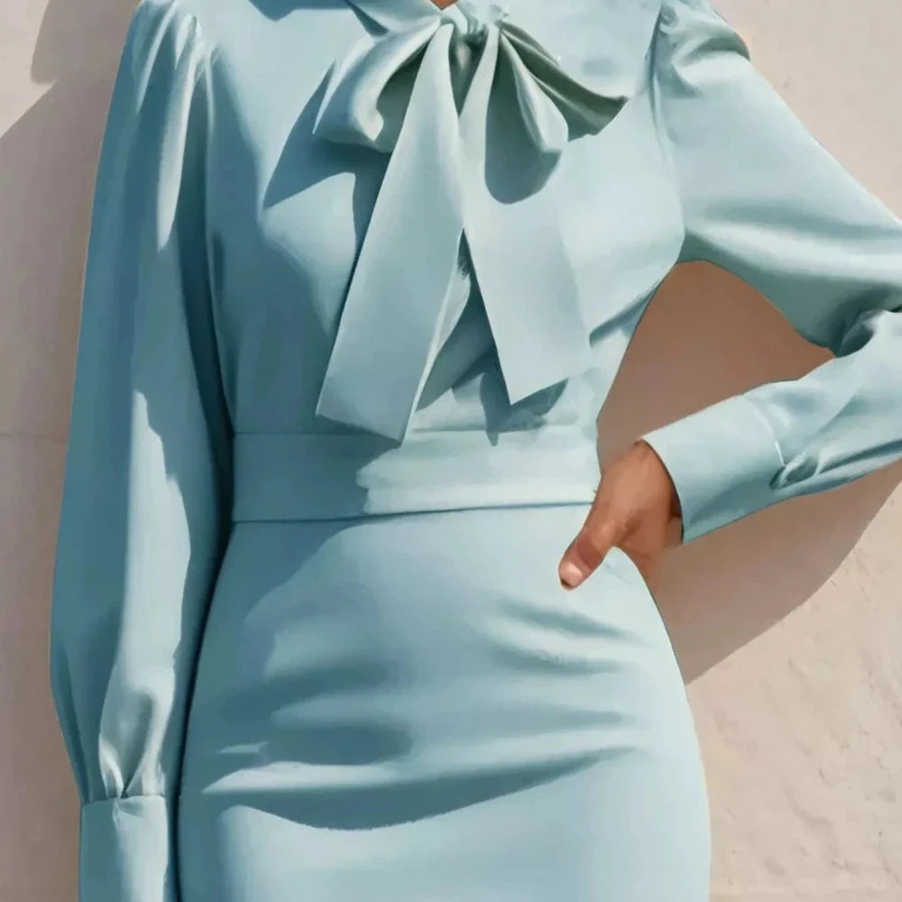 Bodycon Dress - Bow Tie Neck