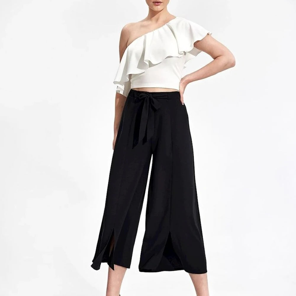 One Shoulder Ruffle Crop Blouse