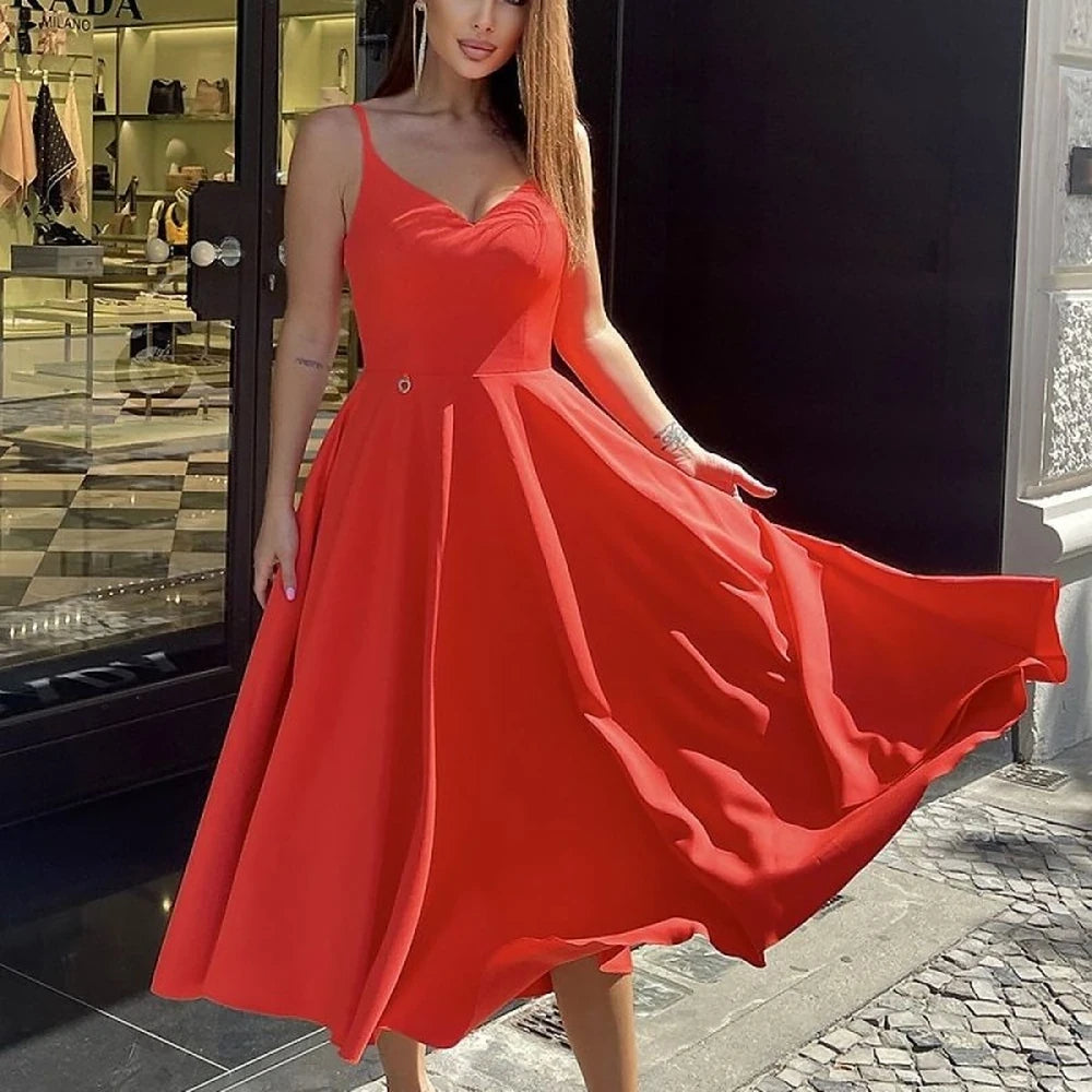 Midi Strap Dress with Zipper